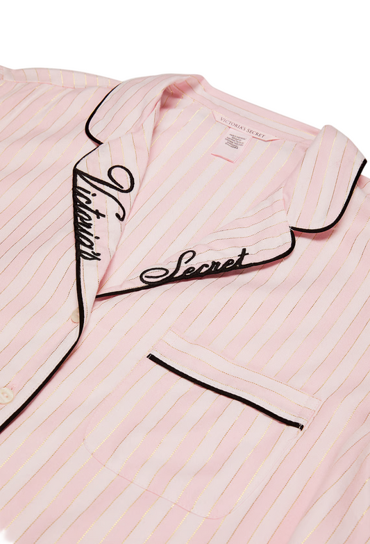 Conjunto de Pijama de Franela | Líneas Blanca y Rosa