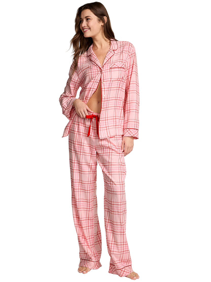 Conjunto Pijama Franela - Cuadros Rosa/rojo