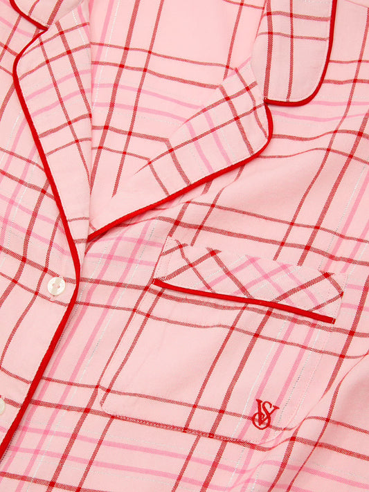 Conjunto Pijama Franela - Cuadros Rosa/rojo