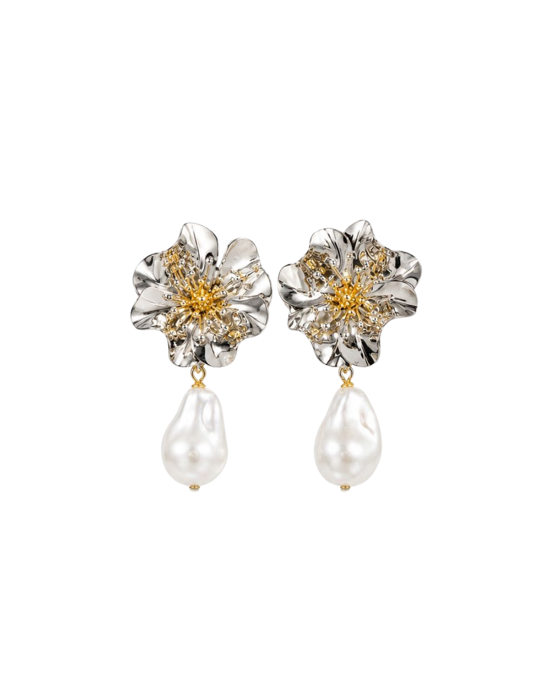 Aretes Flor Con Perla Colgante